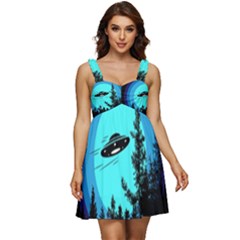 Ufo Alien Night Sky Night Ruffle Strap Babydoll Chiffon Dress by Cendanart