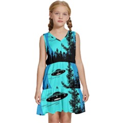 Ufo Alien Night Sky Night Kids  Sleeveless Tiered Mini Dress by Cendanart