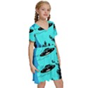 Ufo Alien Night Sky Night Kids  Short Sleeve Tiered Mini Dress View3