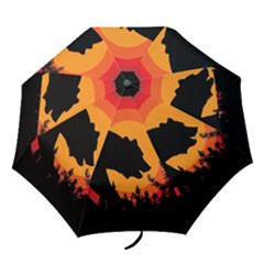 Forest Bear Silhouette Sunset Folding Umbrellas by Cendanart