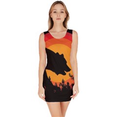 Forest Bear Silhouette Sunset Bodycon Dress by Cendanart