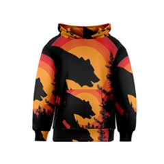 Forest Bear Silhouette Sunset Kids  Pullover Hoodie by Cendanart