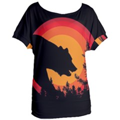 Forest Bear Silhouette Sunset Women s Oversized T-shirt