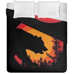 Forest Bear Silhouette Sunset Duvet Cover Double Side (california King Size) by Cendanart