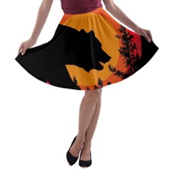 Forest Bear Silhouette Sunset A-line Skater Skirt