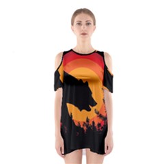 Forest Bear Silhouette Sunset Shoulder Cutout One Piece Dress by Cendanart