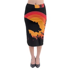 Forest Bear Silhouette Sunset Midi Pencil Skirt by Cendanart