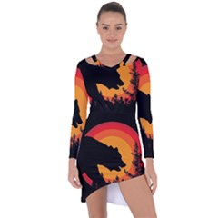 Forest Bear Silhouette Sunset Asymmetric Cut-out Shift Dress by Cendanart