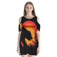 Forest Bear Silhouette Sunset Shoulder Cutout Velvet One Piece by Cendanart