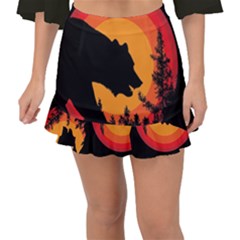 Forest Bear Silhouette Sunset Fishtail Mini Chiffon Skirt by Cendanart