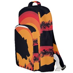 Forest Bear Silhouette Sunset Double Compartment Backpack by Cendanart