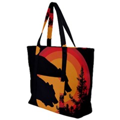 Forest Bear Silhouette Sunset Zip Up Canvas Bag by Cendanart