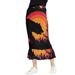 Forest Bear Silhouette Sunset Maxi Fishtail Chiffon Skirt by Cendanart