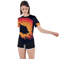 Forest Bear Silhouette Sunset Asymmetrical Short Sleeve Sports T-shirt by Cendanart