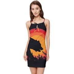 Forest Bear Silhouette Sunset Summer Tie Front Dress by Cendanart