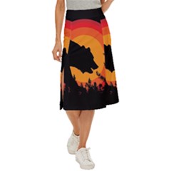 Forest Bear Silhouette Sunset Midi Panel Skirt by Cendanart