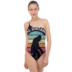 Monster Yeti Social Distance Monkey Classic One Shoulder Swimsuit by Cendanart