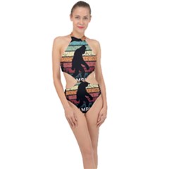 Monster Yeti Social Distance Monkey Halter Side Cut Swimsuit by Cendanart