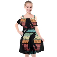 Monster Yeti Social Distance Monkey Kids  Cut Out Shoulders Chiffon Dress by Cendanart