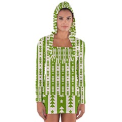 Christmas Green Tree Background Long Sleeve Hooded T-shirt by Cendanart