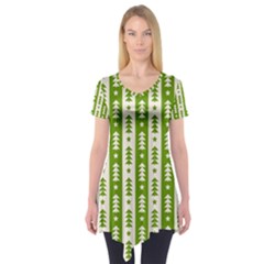 Christmas Green Tree Background Short Sleeve Tunic  by Cendanart