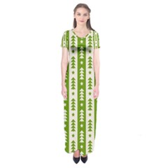 Christmas Green Tree Background Short Sleeve Maxi Dress by Cendanart