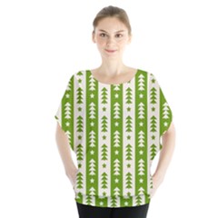 Christmas Green Tree Background Batwing Chiffon Blouse