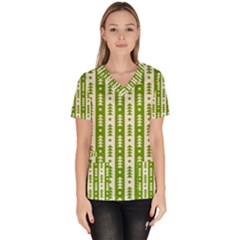 Christmas Green Tree Background Women s V-neck Scrub Top by Cendanart