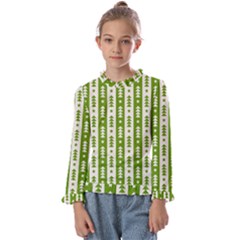 Christmas Green Tree Background Kids  Frill Detail T-shirt