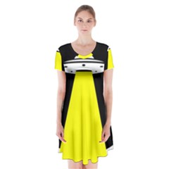 Ufo Flying Saucer Extraterrestrial Short Sleeve V-neck Flare Dress by Cendanart