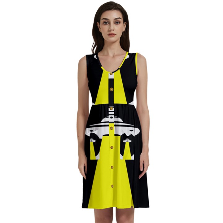 Ufo Flying Saucer Extraterrestrial Sleeveless Dress With Pocket