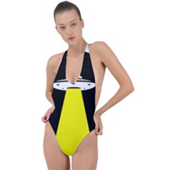 Ufo Flying Saucer Extraterrestrial Backless Halter One Piece Swimsuit by Cendanart