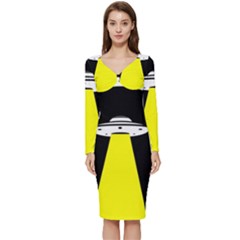 Ufo Flying Saucer Extraterrestrial Long Sleeve V-neck Bodycon Dress  by Cendanart