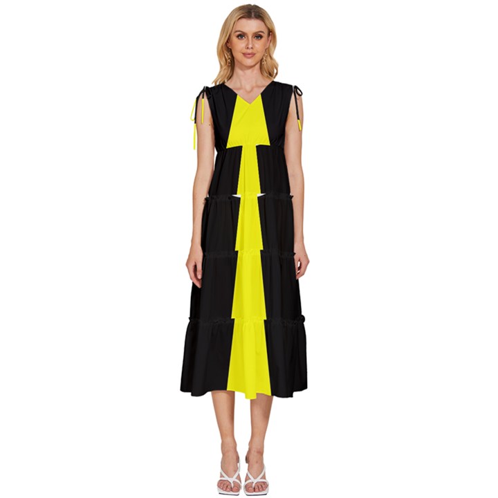 Ufo Flying Saucer Extraterrestrial V-Neck Drawstring Shoulder Sleeveless Maxi Dress