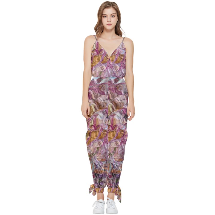 Abstract flow VI Sleeveless Tie Ankle Chiffon Jumpsuit