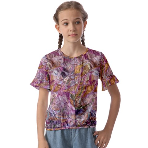 Abstract Flow Vi Kids  Cuff Sleeve Scrunch Bottom T-shirt by kaleidomarblingart