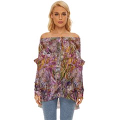 Abstract Flow Vi Off Shoulder Chiffon Pocket Shirt by kaleidomarblingart