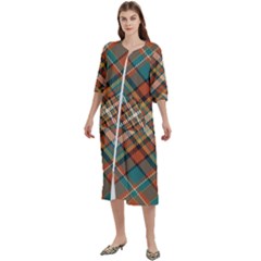 Tartan Scotland Seamless Plaid Pattern Vector Retro Background Fabric Vintage Check Color Square Geo Women s Cotton 3/4 Sleeve Night Gown by Ket1n9