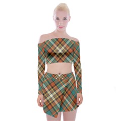 Tartan Scotland Seamless Plaid Pattern Vector Retro Background Fabric Vintage Check Color Square Geo Off Shoulder Top With Mini Skirt Set by Ket1n9