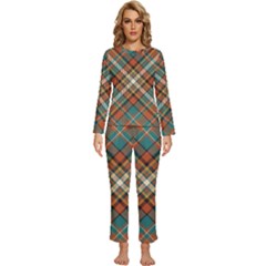 Tartan Scotland Seamless Plaid Pattern Vector Retro Background Fabric Vintage Check Color Square Geo Womens  Long Sleeve Lightweight Pajamas Set by Ket1n9