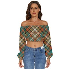 Tartan Scotland Seamless Plaid Pattern Vector Retro Background Fabric Vintage Check Color Square Geo Long Sleeve Crinkled Weave Crop Top by Ket1n9