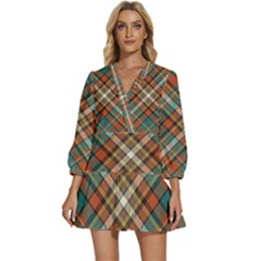 Tartan Scotland Seamless Plaid Pattern Vector Retro Background Fabric Vintage Check Color Square Geo V-neck Placket Mini Dress by Ket1n9