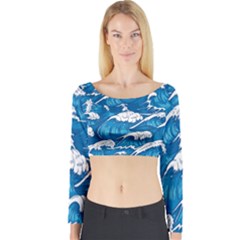 Seamless Pattern With Colorful Bush Roses Long Sleeve Crop Top by Ket1n9