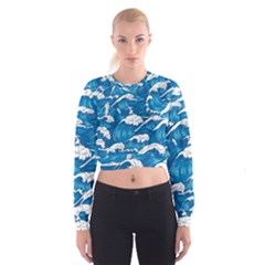 Seamless Pattern With Colorful Bush Roses Cropped Sweatshirt