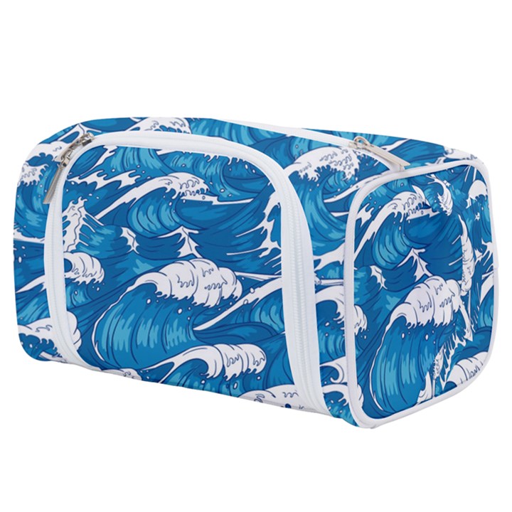 Storm Waves Seamless Pattern Raging Ocean Water Sea Wave Vintage Japanese Storms Print Illustration Toiletries Pouch