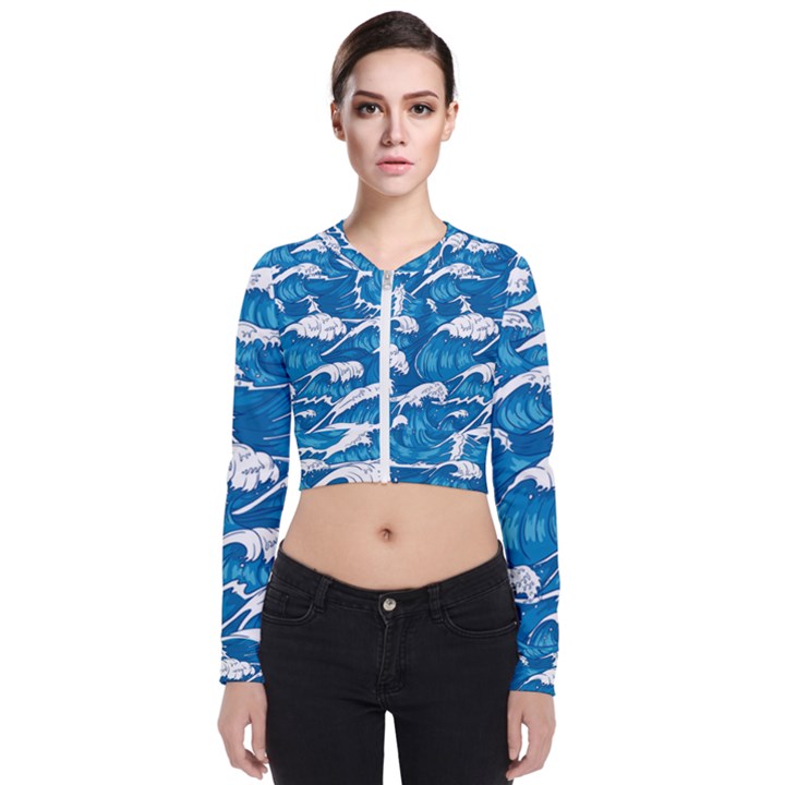 Seamless Pattern With Colorful Bush Roses Long Sleeve Zip Up Bomber Jacket