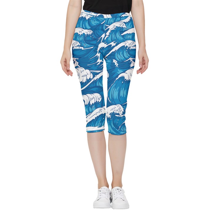 Seamless Pattern With Colorful Bush Roses Inside Out Lightweight Velour Capri Leggings 