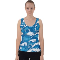 Storm Waves Seamless Pattern Raging Ocean Water Sea Wave Vintage Japanese Storms Print Illustration Velvet Tank Top by Ket1n9