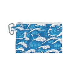 Storm Waves Seamless Pattern Raging Ocean Water Sea Wave Vintage Japanese Storms Print Illustration Canvas Cosmetic Bag (small) by Ket1n9