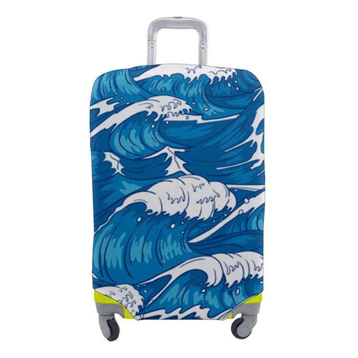 Storm Waves Seamless Pattern Raging Ocean Water Sea Wave Vintage Japanese Storms Print Illustration Luggage Cover (Small)